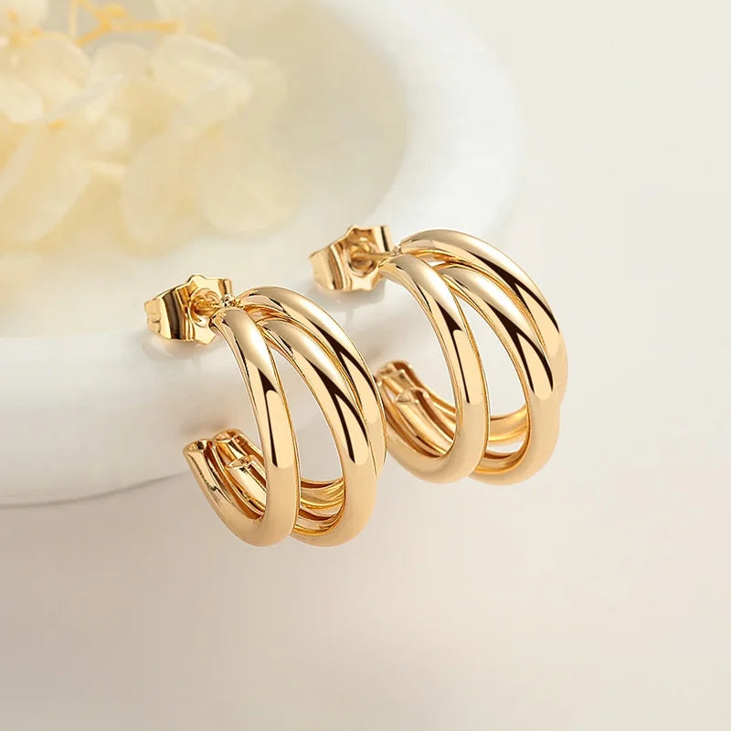 Modern Copper Alloy 18K Gold Plated Laminated Gold Jewelry Joyeria Women'S Pendant 18K Gold Plated Wholesale Earrings Women