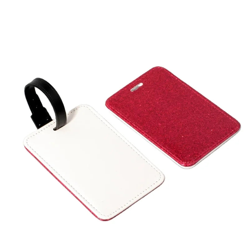 Qualisub Personalized PU Leather Luggage Tag Sublimation Luggage Tag Blanks Glitter Backside Luggage Tags for Sublimation
