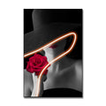 Led Wall Art Decor Glamorous Woman in Hat Printed on Canvas Neon Light Painting Modern Painting LED Glowing Wall Hanging Decor