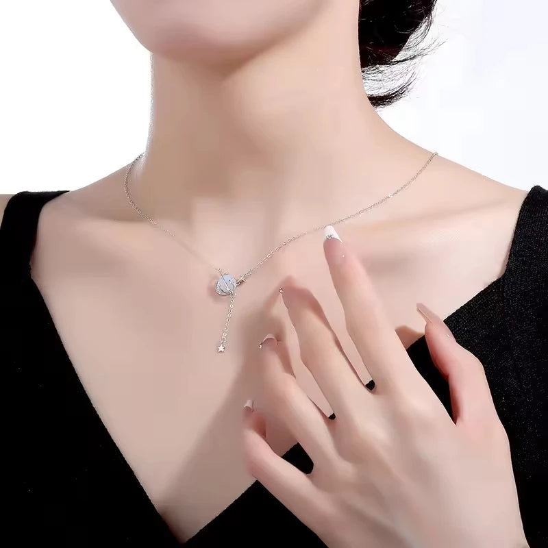 Factory Sale 925 Sterling Silver 3A Zircon Star Colored Moonstone Planet Pendant Necklace