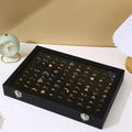 Black Rectangle Ring Storage Organizer Case Boxes with Clear View Glass Lid 100 Slots Rings Storage Case