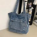 Solid Color Large Capacity Women Shoulder Bags Denim Cloth Portable Ladies Handbags Vintage Simple Female Book Tote Casual Bag