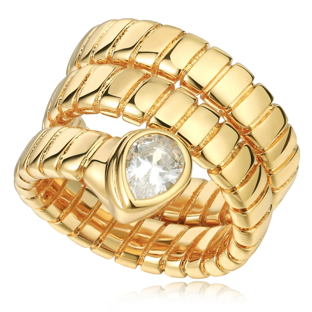 Personalized Brass Plated 18k Gold With Colored Zirconia Snake Rings Custom Jewelry Gift for Women