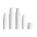 Boston Round Opal Glass Bottle 120 ml 100 ml White Cosmetic Bottle 30 ml Serum Bottle and 50 ml Cream Jar with Plastic Closure