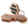 Modern Hexagonal Wood Black Beige White Green Leather Rings Bangle Bracelet Display Stand