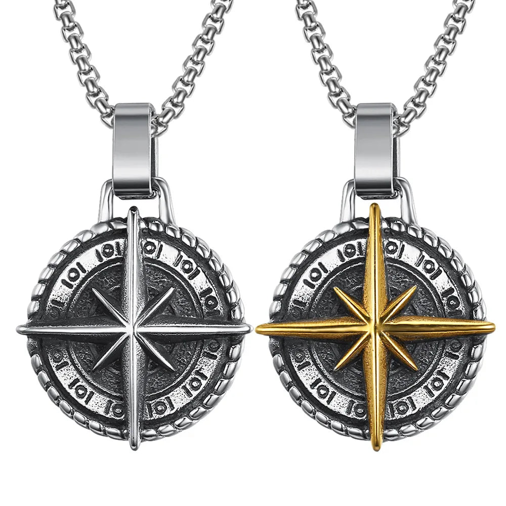 Stainless Steel Chain Necklace Retro North Viking Compass Pendant Necklace Graduation Gifts Compass Pendant Necklace for Men