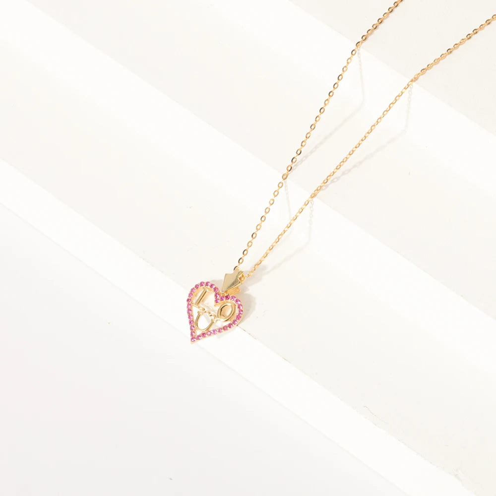 Fine Jewelry 925 Sterling Silver Valentine's Day Gift LOVE  Heart Pendant Lovers Saint Valentine Rose Gold Plated Necklace
