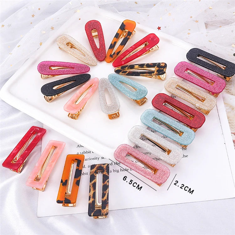 Hot Sale Acetate Acrylic Color Resin Water Drop Flash Hairpin Girl Bb Clip Woman Hairpin