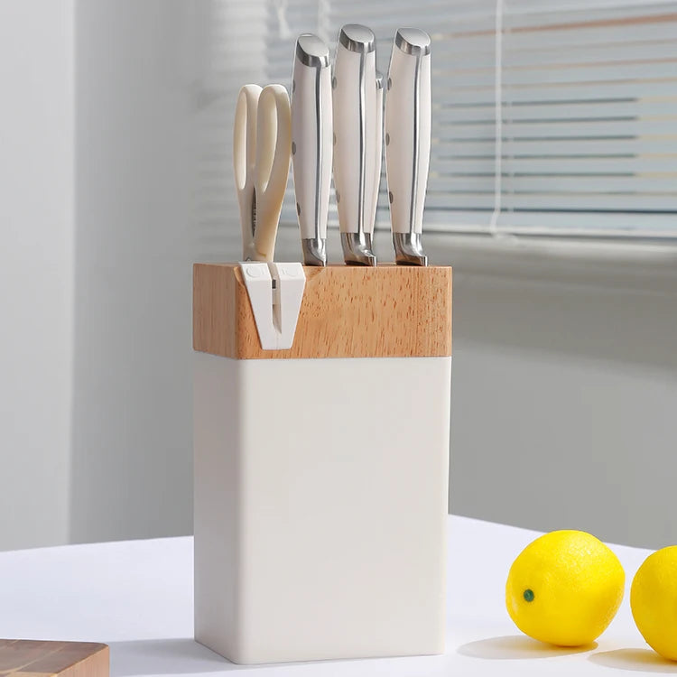7 Piece Eco-Friendly Ergonomic Stainless Steel Forged Handle Kitchen Knife Set Knife Block Scalloped Edge Ambidextrous Knives