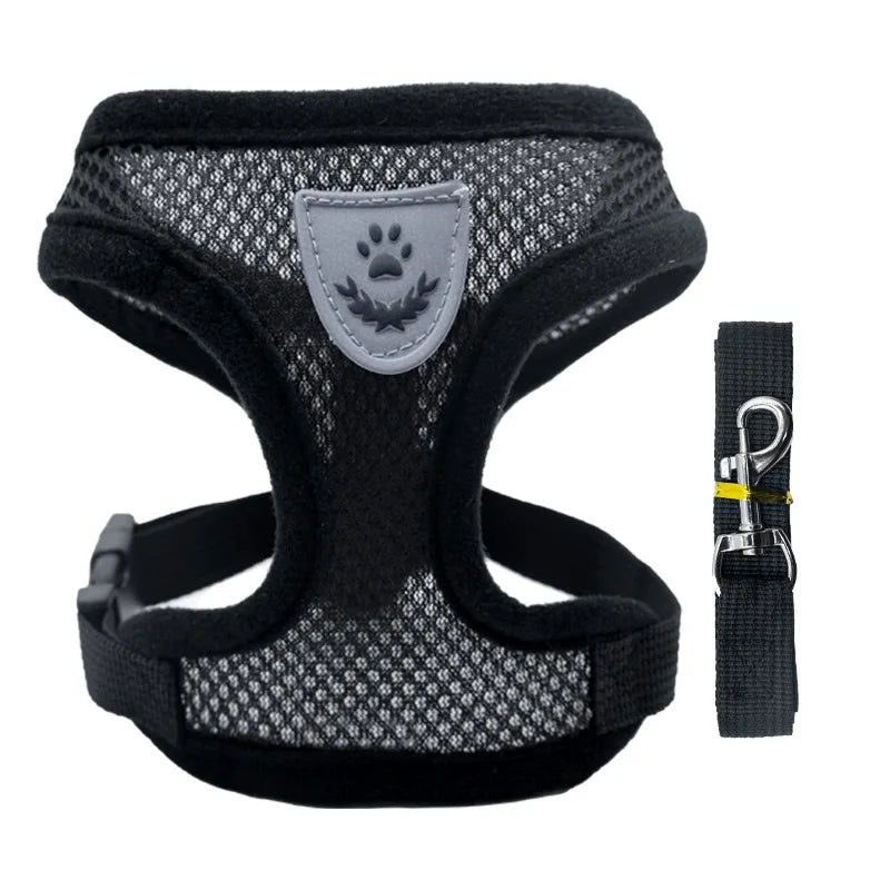 Custom Logo Pet Dog Safety Harness Adjustable Soft Padded Dog Harness With Collar Leash Set Breathable Walking Necessity
