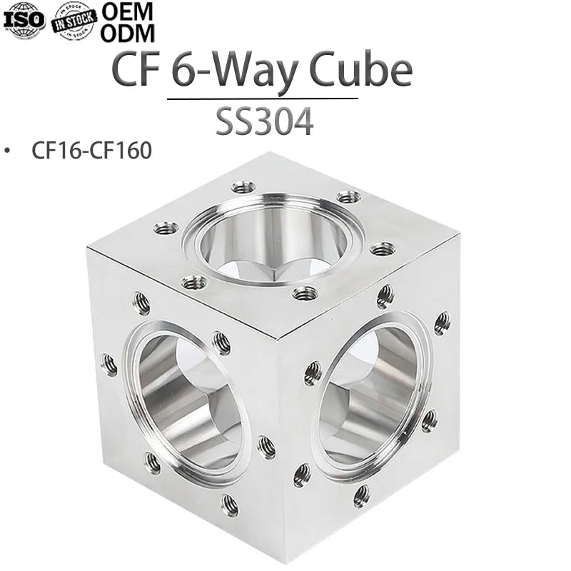 SS304 UHV CF16-CF160 Cube Chamber Ultra High Vacuum CF 6-Way Cube Ultra Stainless Steel Pipe Fittings Flange for Semiconductor