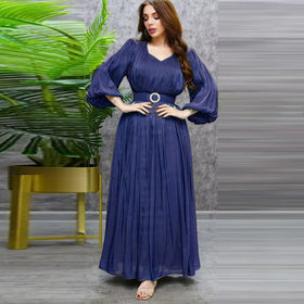 New Style Customized Supplier Master Clothing Muslim Bright Dress With Metal Belt Woman Dress Womens Dresses