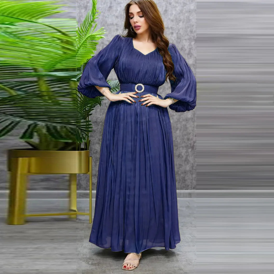 New Style Customized Supplier Master Clothing Muslim Bright Dress With Metal Belt Woman Dress Womens Dresses