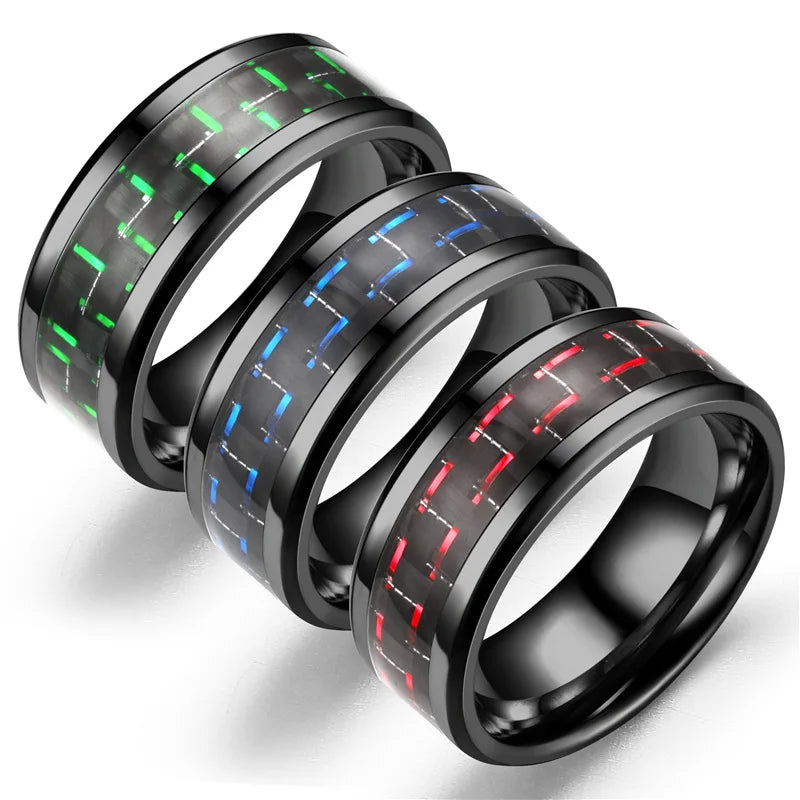 Dingchao Minimalist Titanium Steel Ring 8mm Black Silver Couple Inlay Fine Two-Tone Wedding Band Stainless Steel Jewelry