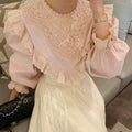 Wholesale 2026 Autumn French Court Style Round Neck Lace Hook Flower Loose Casual Versatile Flare Sleeve Women's Shirt