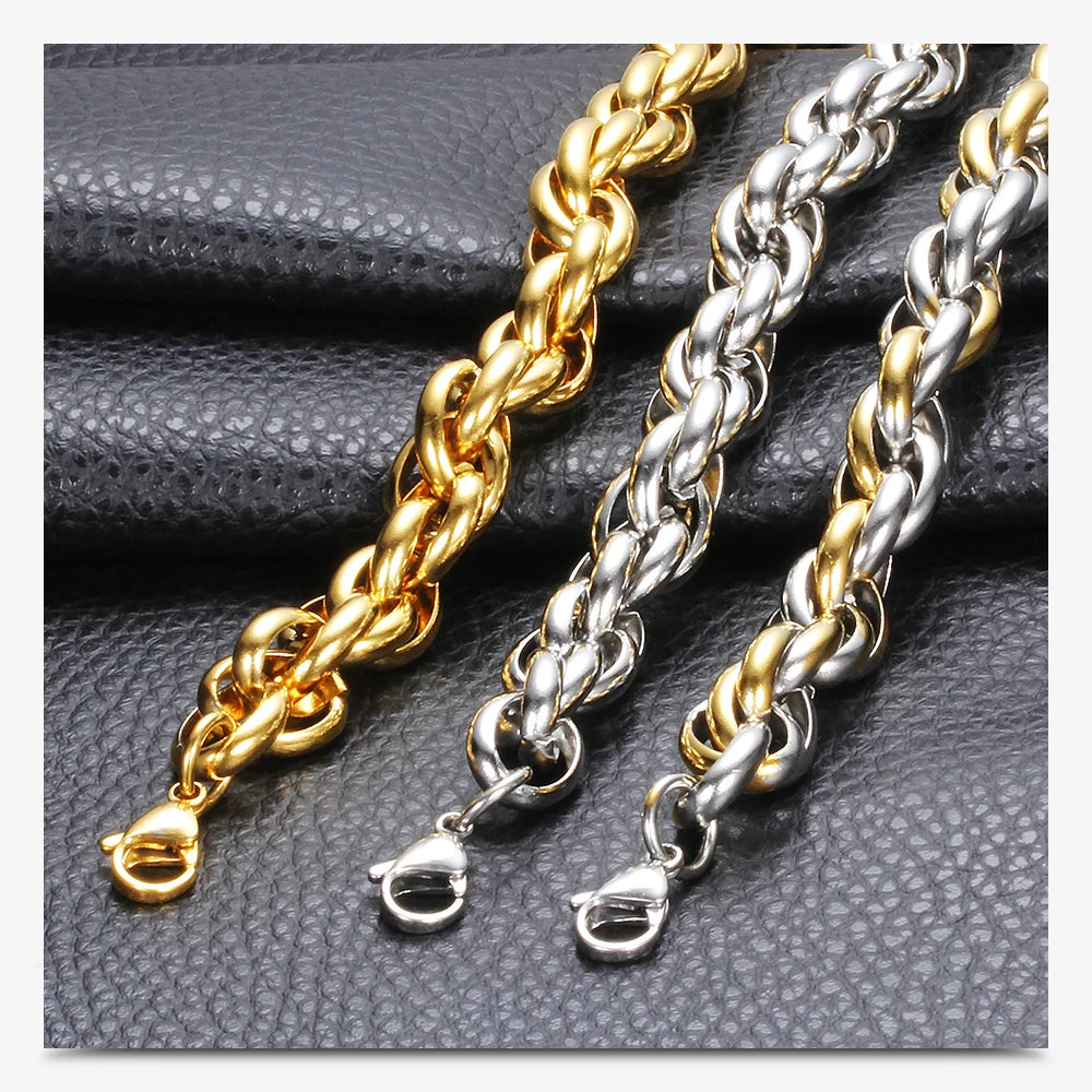Biker Unisex Motorcycle Cool Twist Bracelets Hand Chain 18K Gold Plated Stainless Steel Punk Fashion Fine Jewelry Bangles