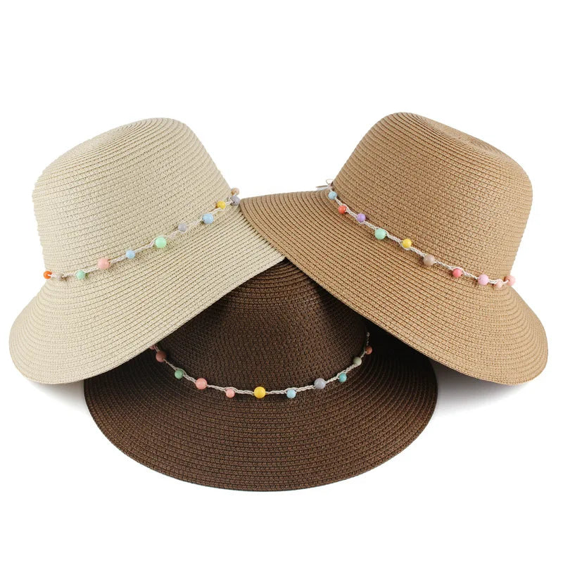 Landfond New Women's Large Brim Sunshade Straw Hat Vacation Raffia Straw Trilby Travel Beach Hat Sun Hat