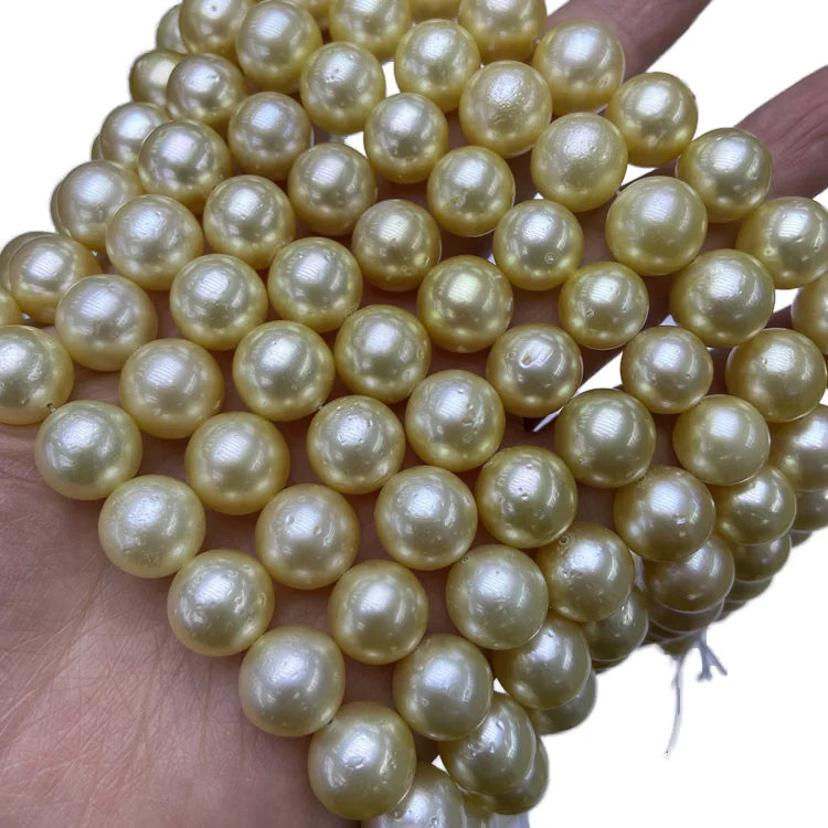 Natural Gold Southsea 9-12mm Round Seawater Pearl Strand for Wholesale DIY Fine Jewelry