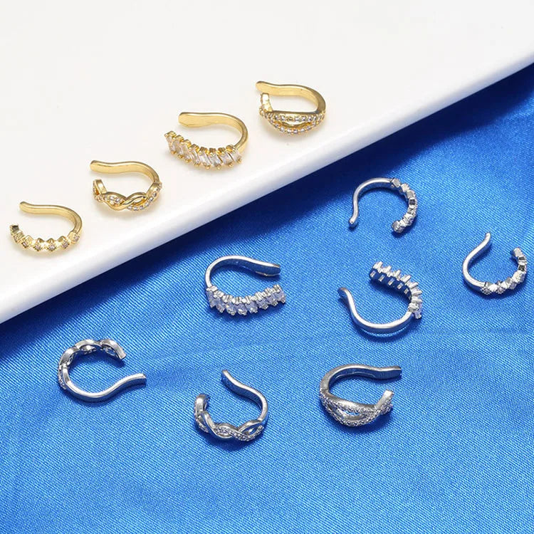 EC1883 Chic Woman Gold Ear Cuffs Jewelry CZ Zircon Diamond Conch Ear Cuff Earrings Non Piercing Clip Ear Cuffs