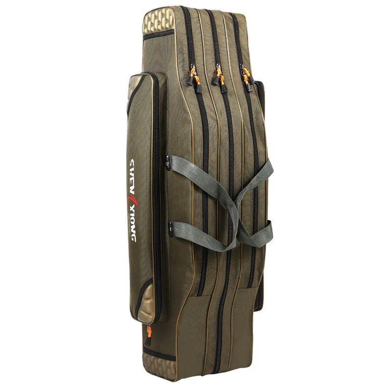 Portable 2/3/4 Layers Thick Canvas 130cm Folding Fishing Rod Handbag with Big Capacity Fishing Tackle Backpack Bag