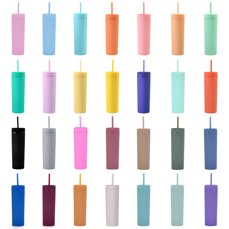 Tumblers With Lids 16oz Colored Acrylic Cups With Lids and Straws | Double Wall Matte Plastic Bulk Tumblers