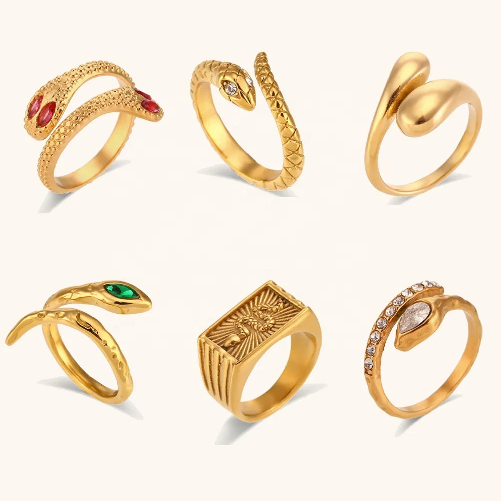 Dingran Wholesale Factory Price Jewelry Set 18K Gold Plated Stainless Steel Waterproof Snake Rings Set