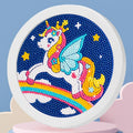 Flying Unicorn Animal Printed Fabric DIY Diamond Painting Kit with Plastic Round Frame for Kids