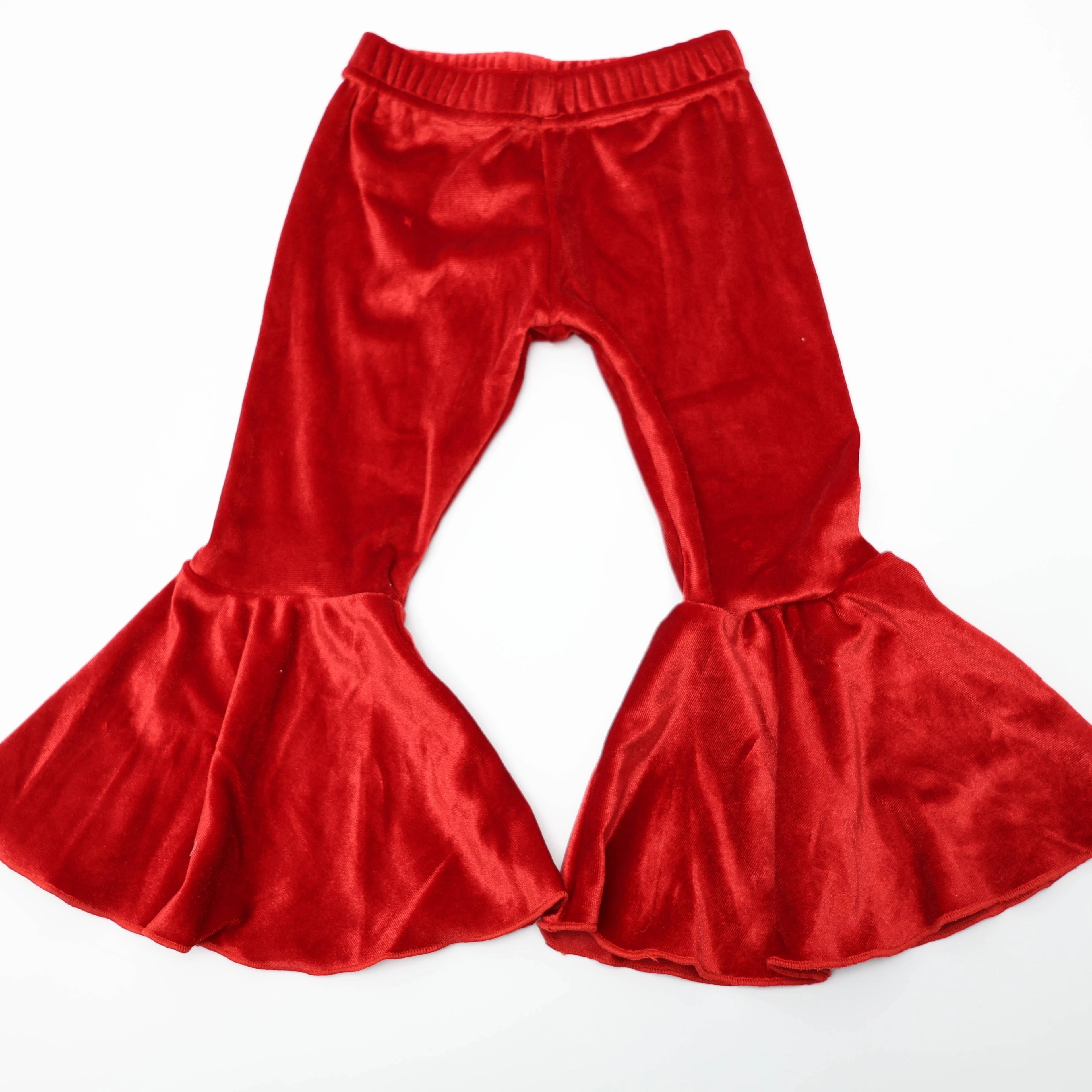 Qingli OEM Custom Factory Girls Pants-Solid Colour Breathable Soft Elastic Waist Casual Velvet Knitted Bell-Bottoms Long