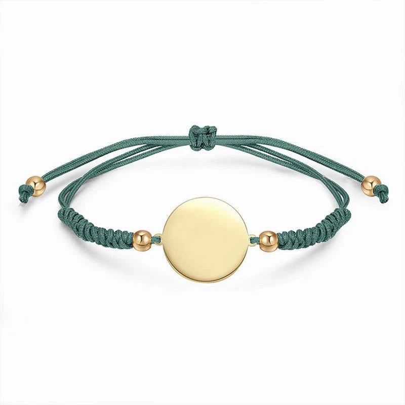 Waterproof Stainless Steel Blank Bracelets for Laser Engraving Fashion 18K Gold Disc Charm String Braided Adjustable Bracelets