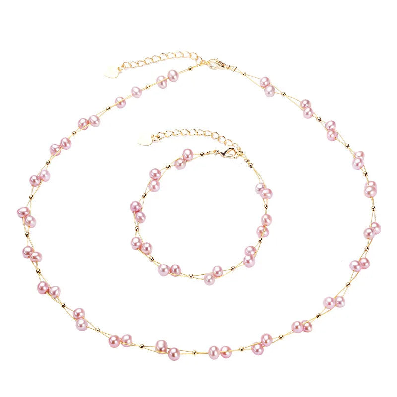 Brass White Pearl 2 Set Fine Jewelry Necklace Bracelet Fashion Jewelry Gold Shell & Pearl 2023 New for Women 18K Gold Plated