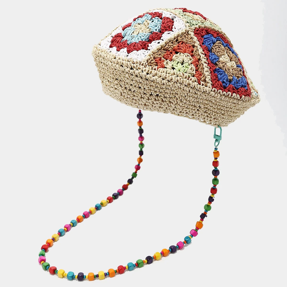New Bohemian Retro Ethnic Style Beret Literary Hand Woven Painter Hat Bead Chain Decorative Trendy Straw Beret