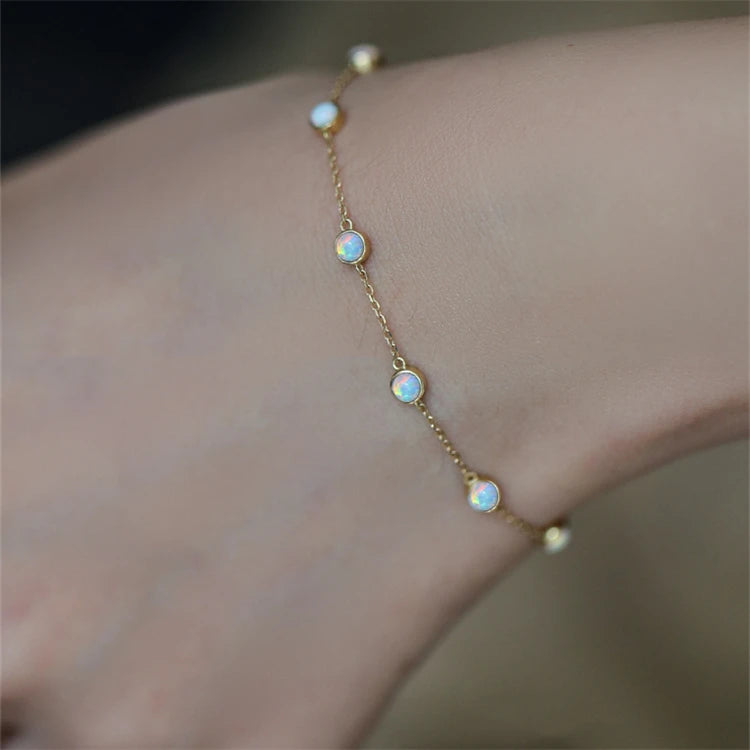 2026 Women Trendy Minimalist Design Women Sterling Silver Opal Bracelet