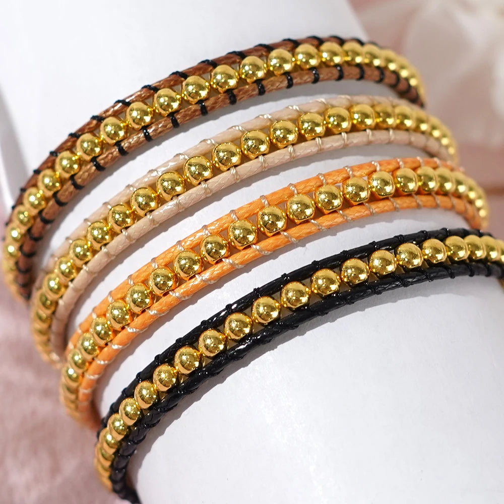 Go2boho 2024 Minimalist Trendy Simple 18K Gold Plated Stack Korea Wax Braided Bracelets for Women Elegant Design Jewelry Gift