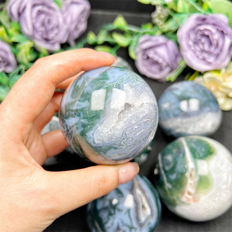 Wholesale Natural Crystals Spiritual Wand Moss Agate Sphere for Decoration