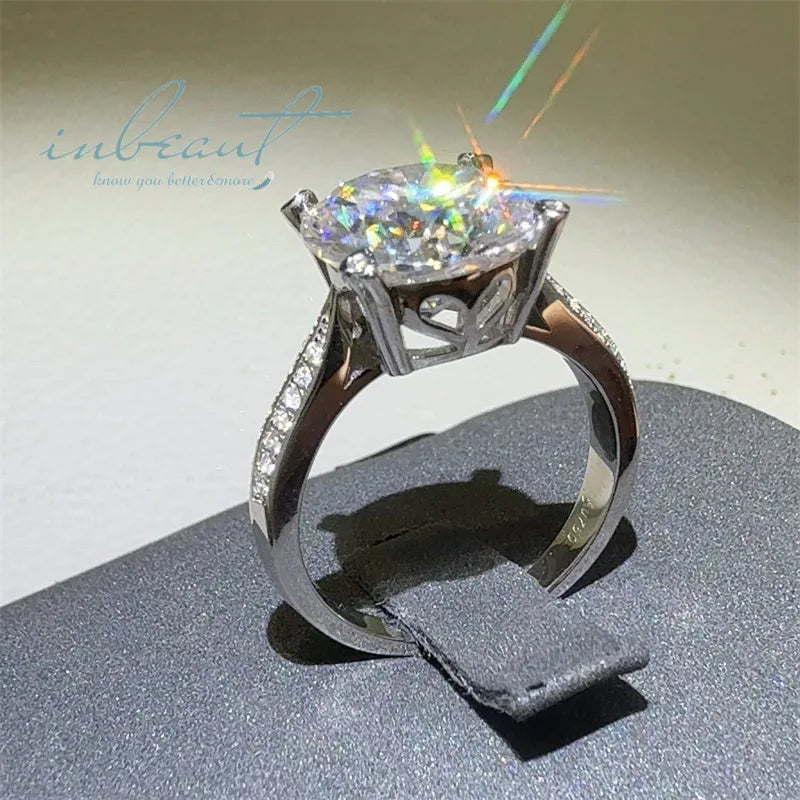 Classic 4 Claws Silver 925 Original 5 Carat Round Brilliant Cut Diamond Test Past D Color Moissanite Wedding Ring Fine Jewelry