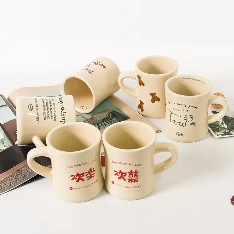 Korea ins cute puppy mug creative small waist ceramic cup office couple cup