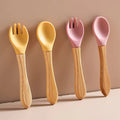 Custom Logo Non Toxic BPA Free Children Feeding Spoon Fork Baby Children Silicone Weaning Spoon Utensils Spoon Fork Set for Kids