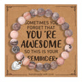 Trendy Pink Zebra Beaded Bracelet Natural Stone Ball Pattern Gift for Daughter Mom Sister Law Granddaughter Grandma Niece