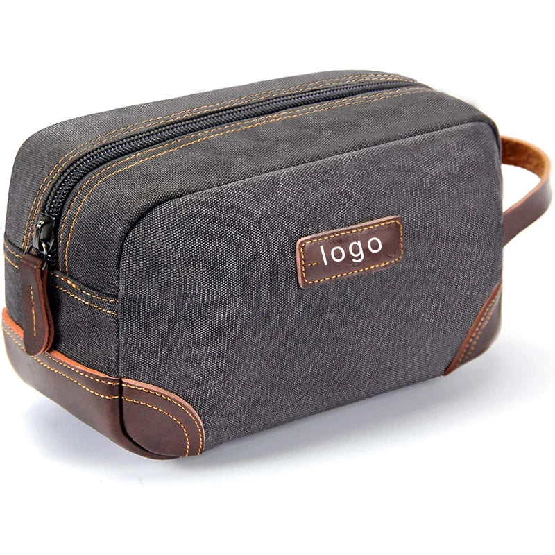 Custom Logo Men's Multifunctional Canvas Dopp Kit for Toiletry Bag Zipper Portable Travel Makeup Shaving Hanging Cosmetic Bag