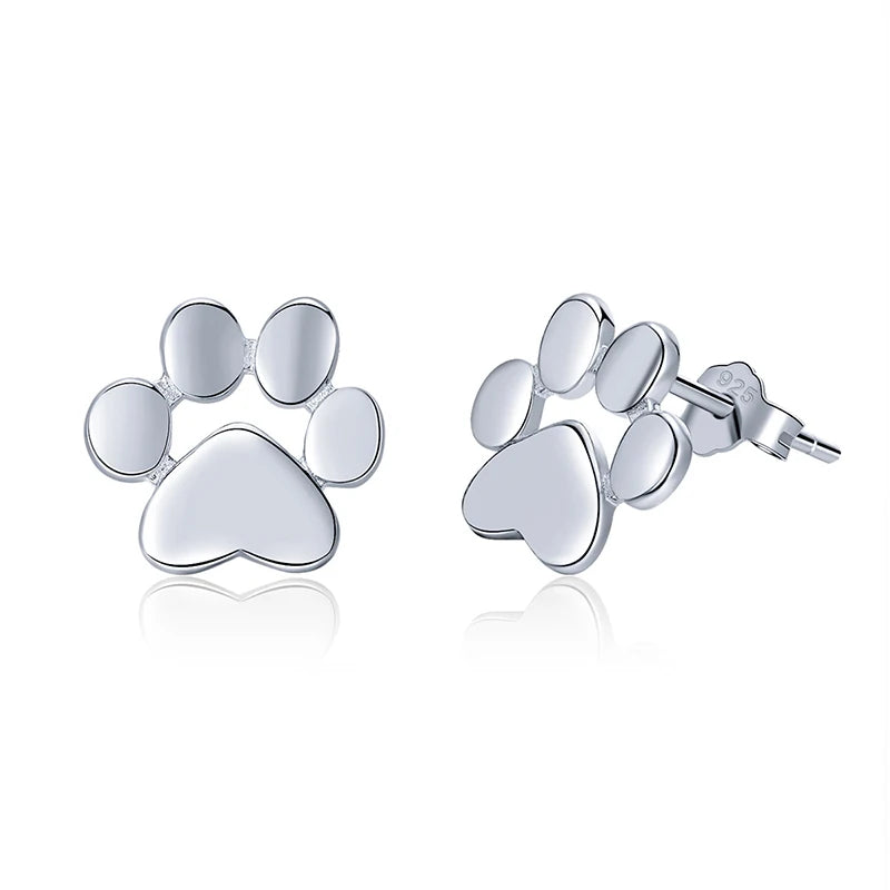 High Quality Polishing Pet Footprint Silver Stud Earrings 925 Sterling Jewelry Dog Paw Earrings for Women
