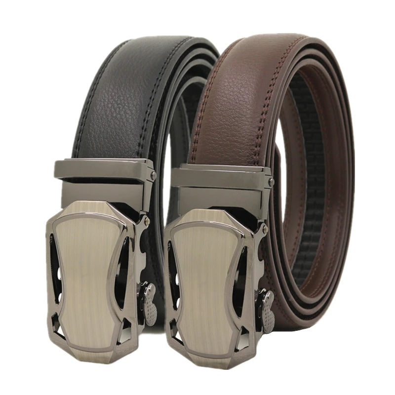 LQbelt 3.1CM Men's Automatic Buckle Belt Genuine Leather Belts for Men Custom Logo Ratchet Belt Factory