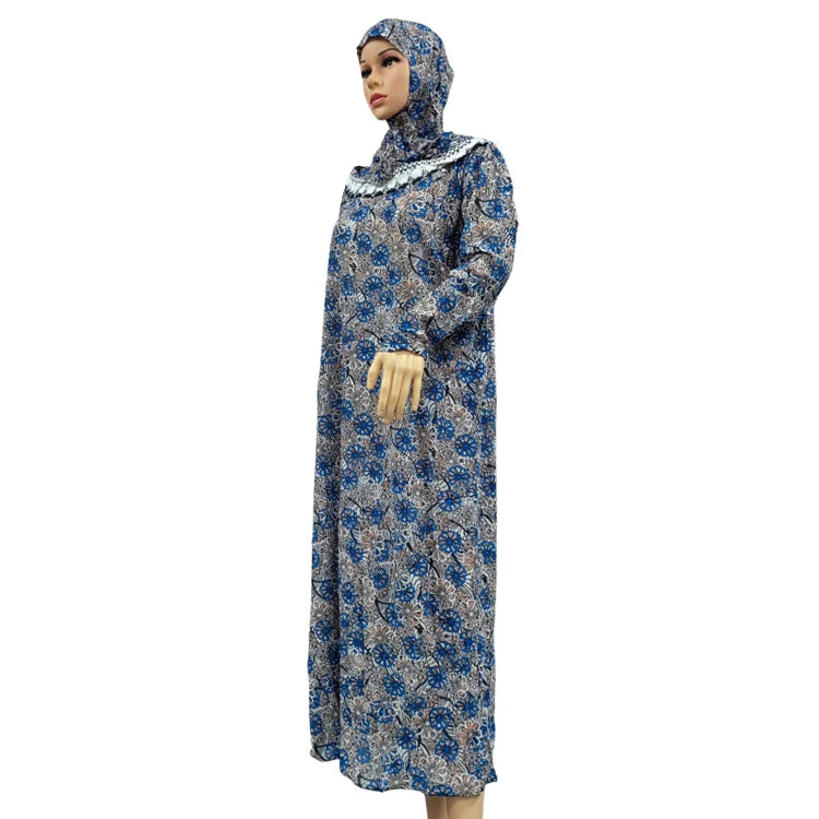 1 Piece Hooded Pullover Prayer Dress Women Worship Garment Dubai Abaya Arab Jilbab Flowers Djellaba Girls Hijab Robe Clothes