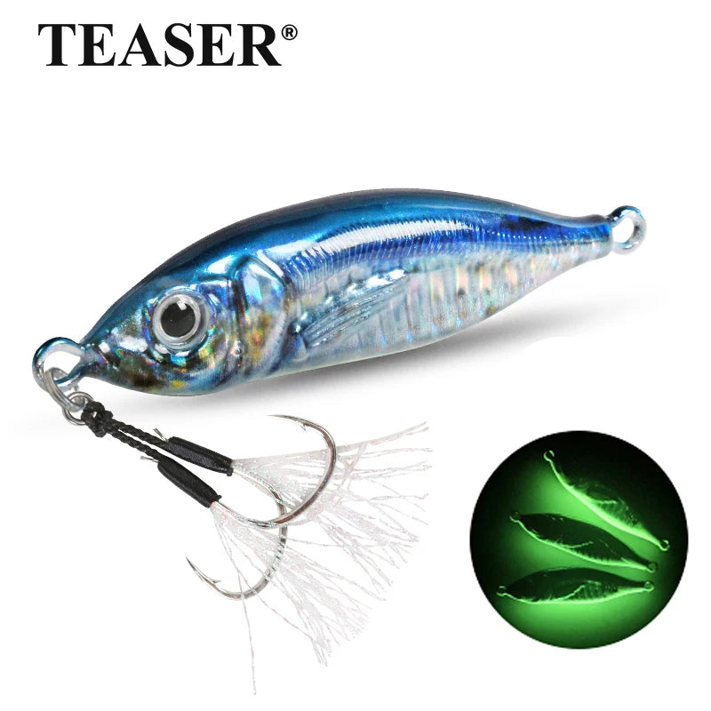 J93 Jig Fishing Lures 30g 40g 60g 80g With Hook 3D Printing Slow Fishing Luminous Saltwater Metal Little Jack Metal