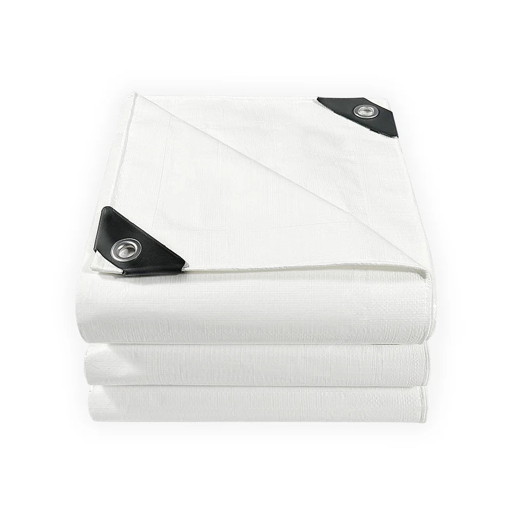 White PE Tarpaulin 70gsm Plain Heavyweight 8*20FT Anti-UV PE Coated Waterproof Water Resistant Tear-Resistant Outdoor Garden Use