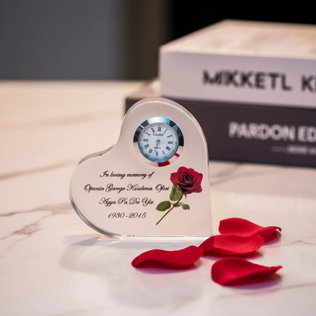 Personalized Custom Crystal Heart Clock Ornament Engraved Wedding Favor Souvenir with Laser Printing Crystal Glass Material