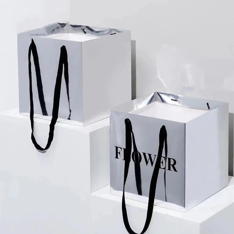 America New Waterproof  Mirror Paper Flower Bag Flower Packaging Carrier Bags with Handle
