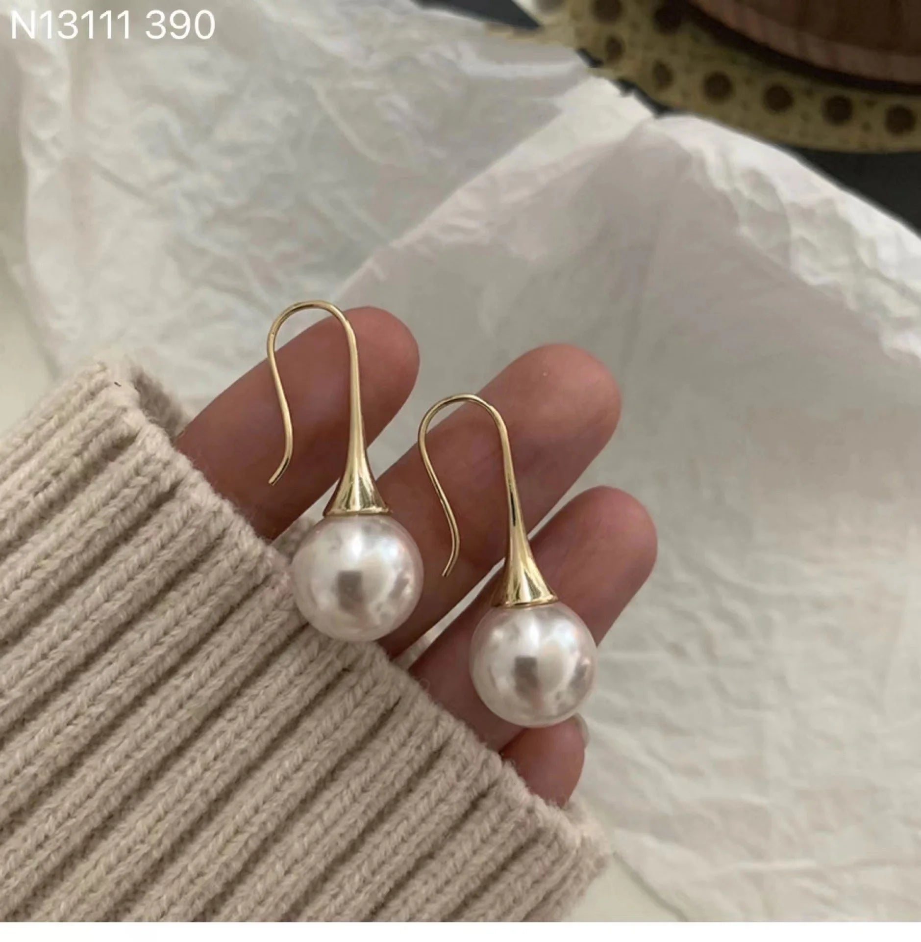 E2202 8-9mm DIY Natural Freshwater Pearl Charm Earrings Mounting Accessory 925 Sterling Silver Gold Plated  Jewelry for Women
