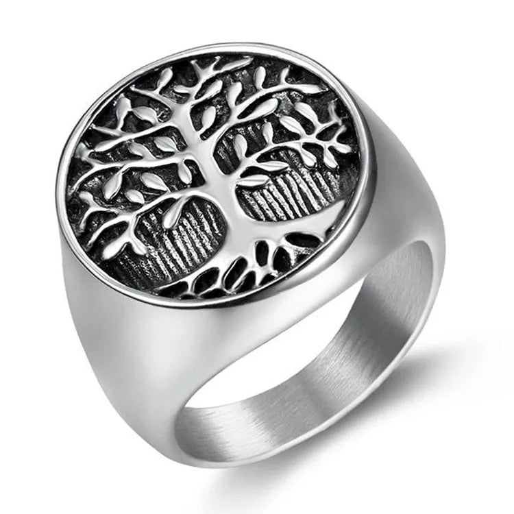 Unisex Stainless Steel Hip Hop Tree Life Ring Fashionable Mens Wedding Engagement Party Anniversary Gift Stylish for All