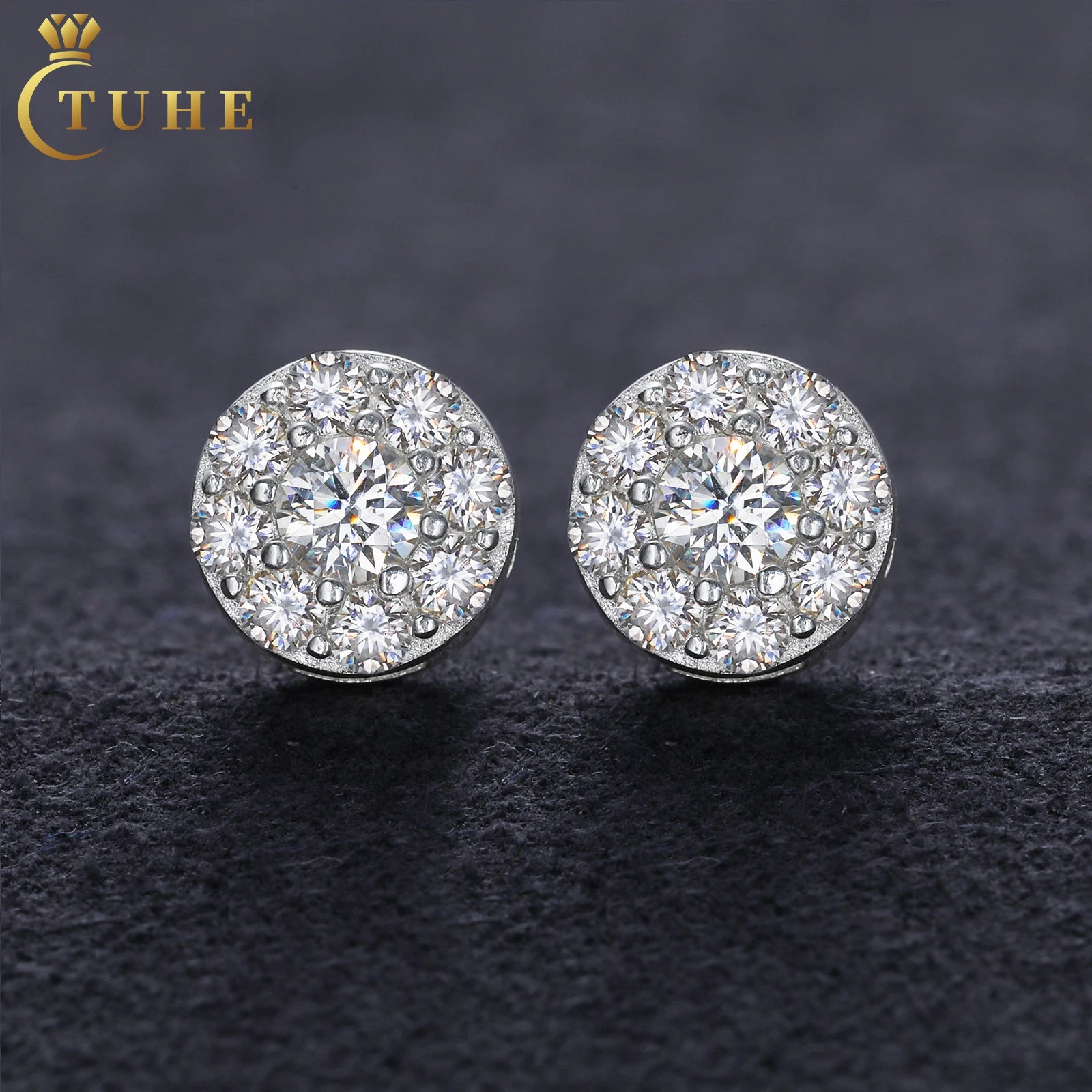 Original Design Customized Logo 925 Sterling Silver VVS Moissanite Diamond Halo Stud Earrings for Jewelry Business