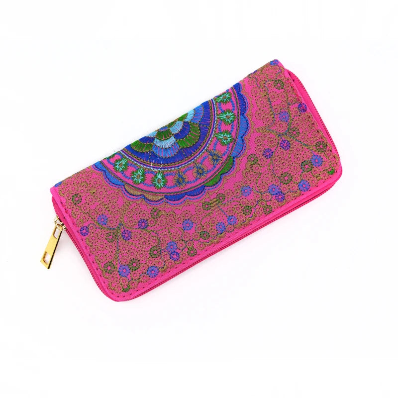 Large Capacity Wild Ethnic Style Hand Carry Single Pull Ladies Fabric Embroidery Bag Clutch Bag Embroidery Wallet